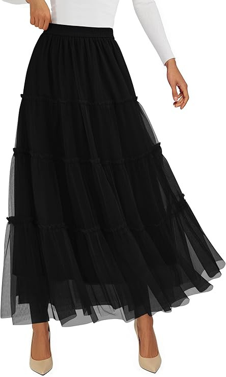PRETTYGARDEN Tulle Skirts for Women 2026 Spring Fashion Elastic High Waisted Tiered Flowy Fairy A... | Amazon (US)