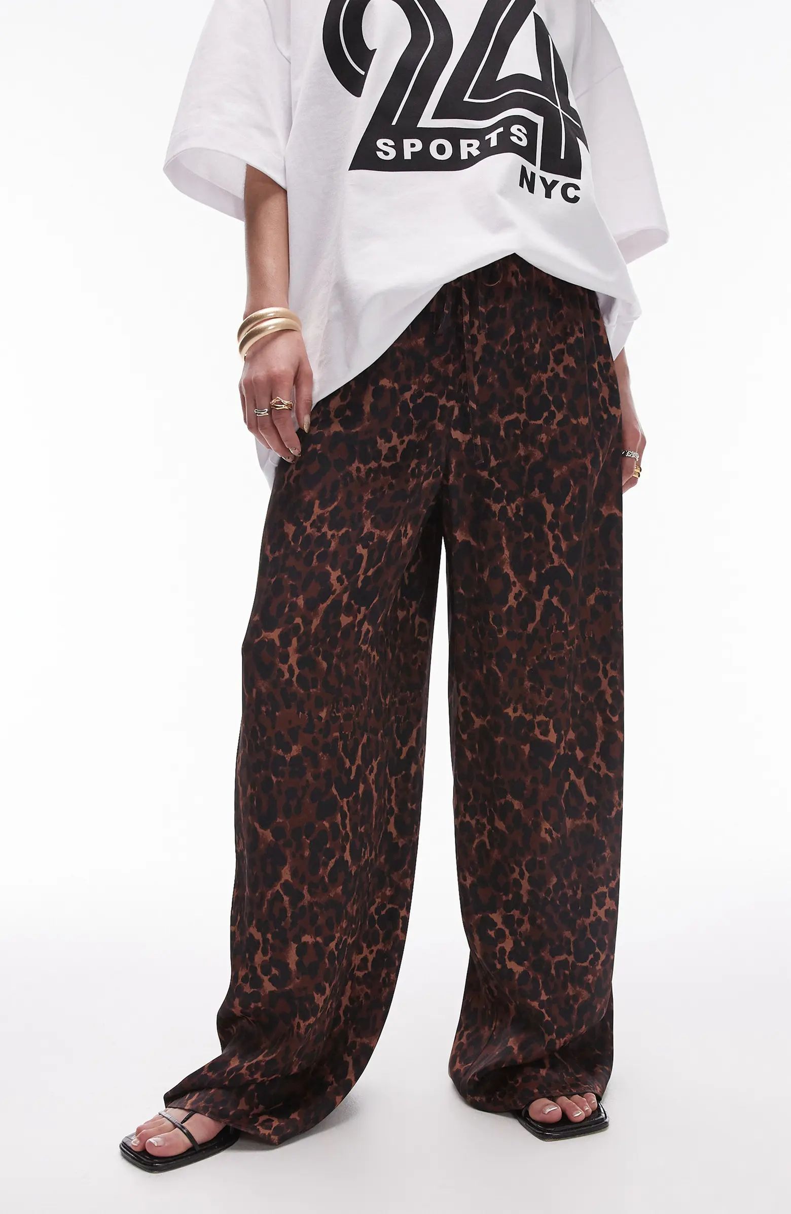 Topshop Animal Print Wide Leg Drawstring Pants | Nordstrom | Nordstrom