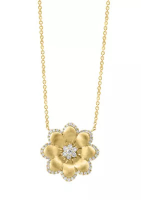 Effy 5/8 ct. t.w. Diamond Flower Necklace in 14K Yellow Gold | Belk