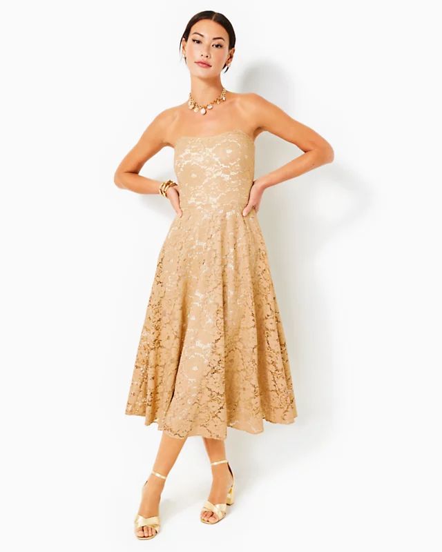 Aubrianna Strapless Lace Midi Dress | Lilly Pulitzer