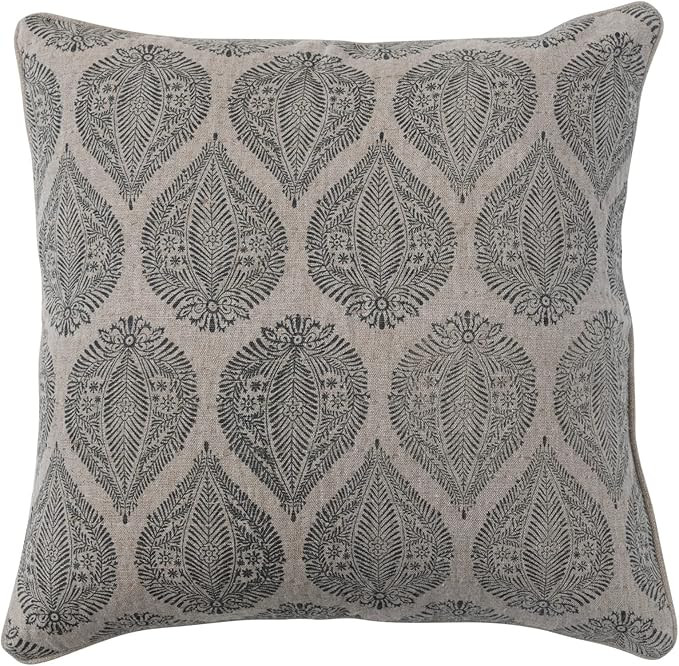 Creative Co-Op Linen and Cotton Botanical Print, Natural and Black-Pillow, Ivory | Amazon (US)