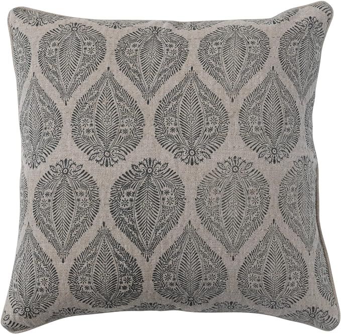 Creative Co-Op Linen and Cotton Botanical Print, Natural and Black Pillow, Ivory | Amazon (US)
