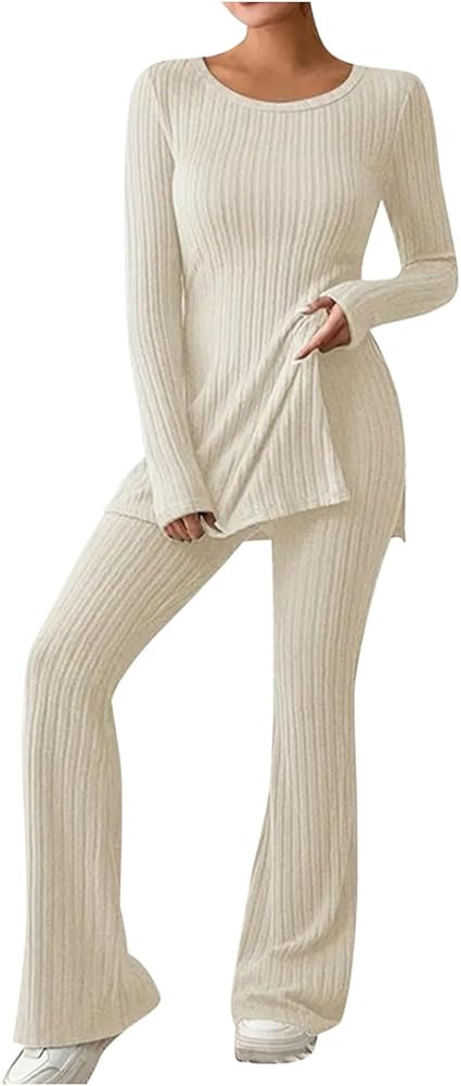Comfy Lounge Sets for Women Knit Fall Outfits 2 Piece Sweater Sets Long Sleeve Tops and Pants Set... | Amazon (US)
