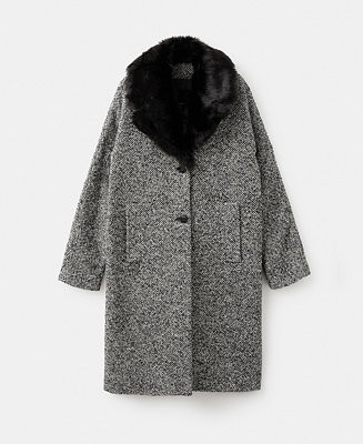 Women's Fur Collar Mottled Coat | Macy's