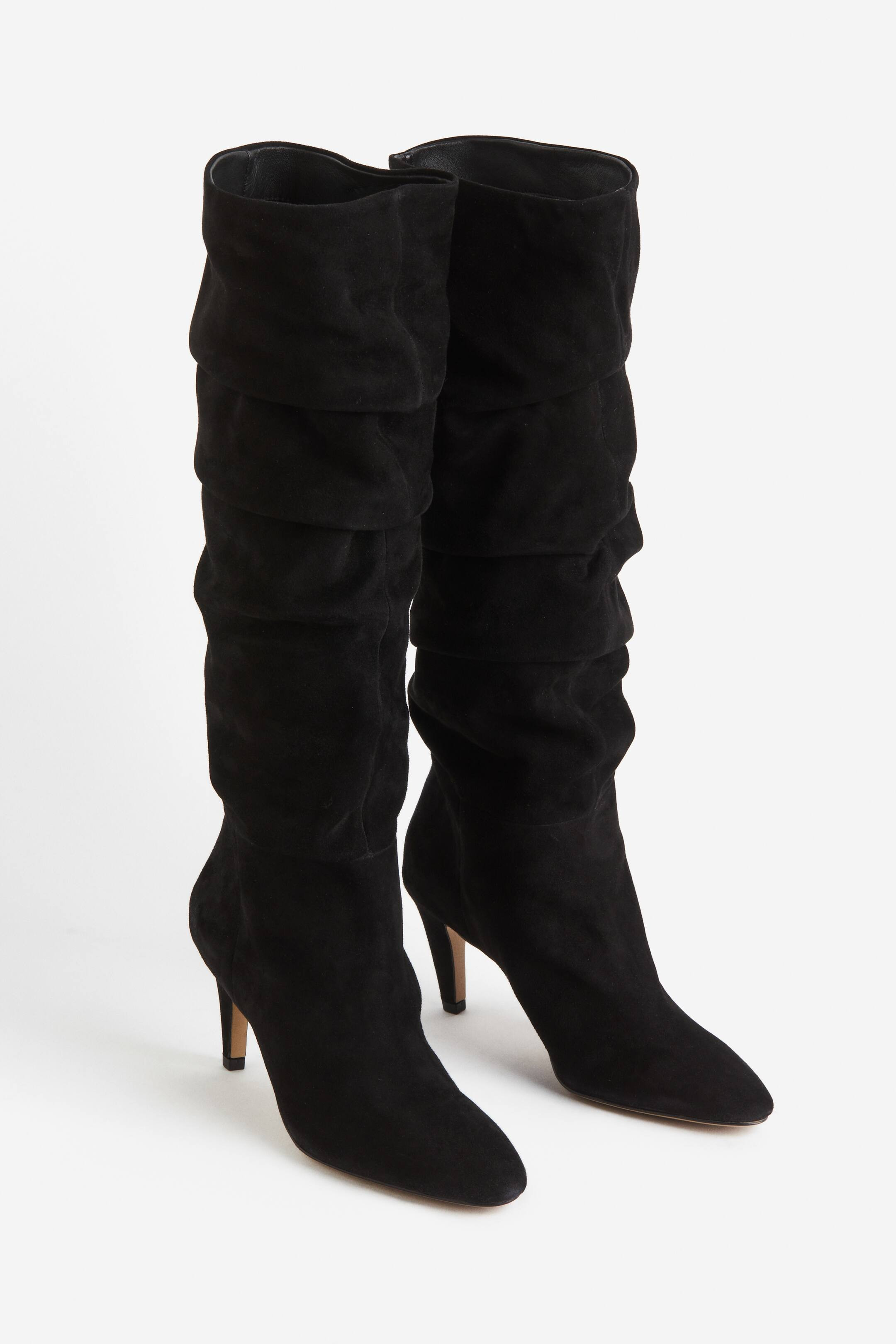 Suede Knee-high Heeled Boots - Black - Ladies | H&M US | H&M (US + CA)