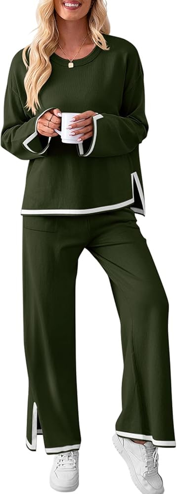 MEROKEETY Lounge Sets for Women Oversized 2 Piece Fall Sets Sweater Top Wide Leg Pants Knit Loung... | Amazon (US)