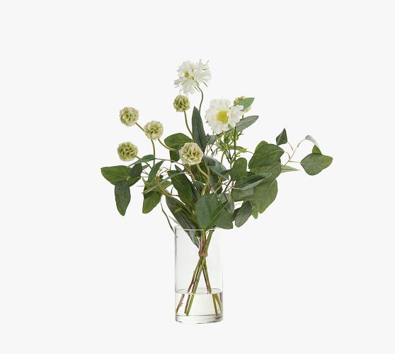 Faux White Scabiosa Arrangement In Glass Vase | Pottery Barn (US)