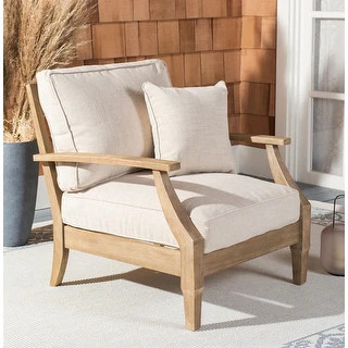 SAFAVIEH Couture Martinique Solid Wood Outdoor Arm Chair - 31"W x 35"D x 32"H - Bed Bath & Beyond... | Bed Bath & Beyond