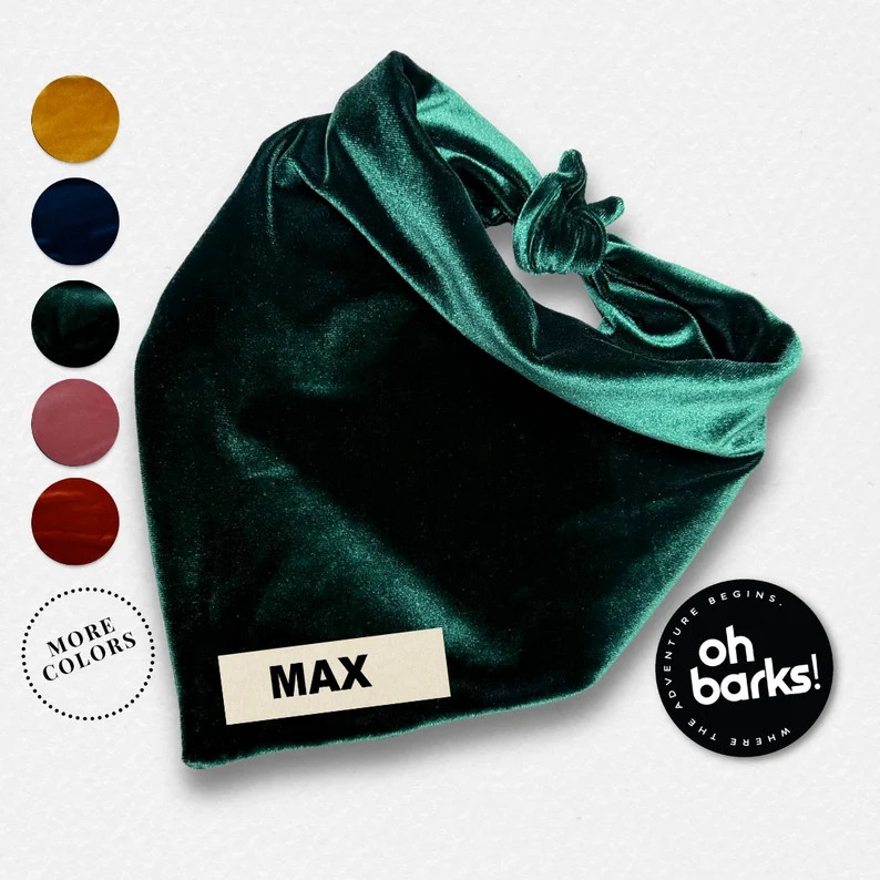 EMERALD GREEN Velvet Dog Bandana • Personalized Christmas Dog Bandana • Custom Name Tag • W... | Etsy (US)