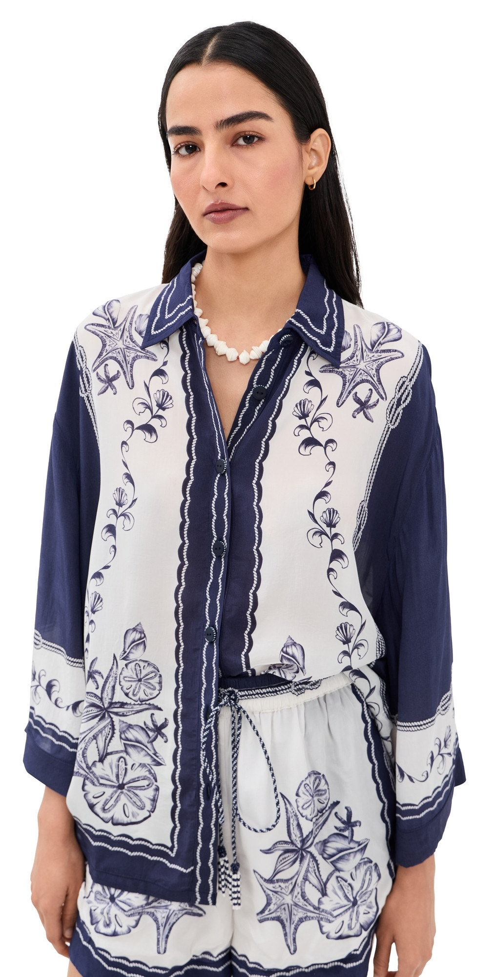 FARM Rio Nautical Scarf Button Down Shirt Coast Scarf Off White XXS | Shopbop
