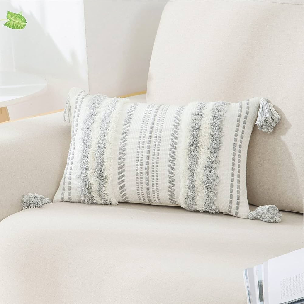 decorUhome Boho Lumbar Decorative Throw Pillow Cover for Bed Bedroom Neutral Accent Cushion Cover... | Amazon (US)