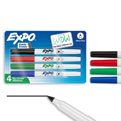 Expo 4pk Dry Erase Markers Ultra Fine Tip Multicolored: Thin Whiteboard Markers, Low-Odor, Erasable, Art & Stationery | Target