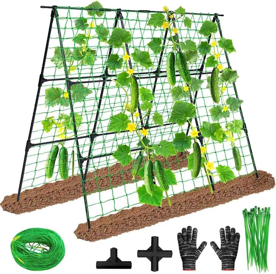OTOSUNNY Cucumber Trellis for Raised Garden Bed, A Frame Trellis Metal Plant Support with Netting... | Amazon (US)