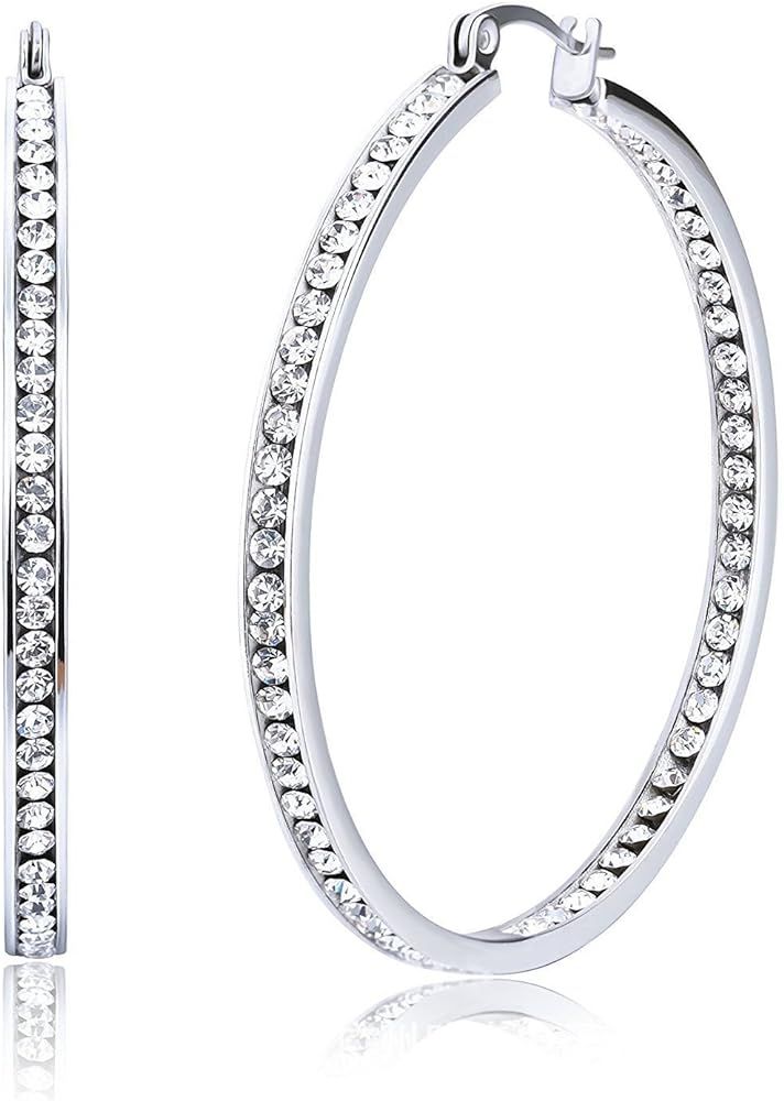 Bridal Wedding Crystal Rhinestone Hoop Earrings | Amazon (US)