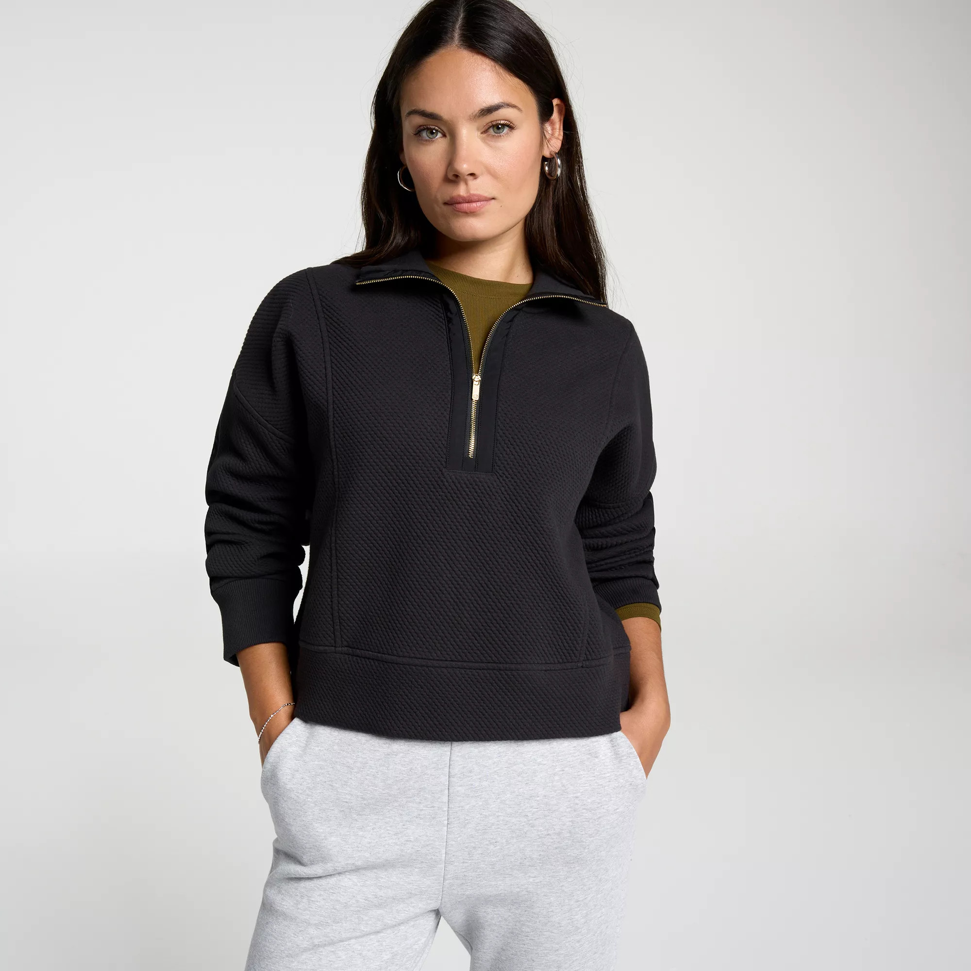 CALIA Women's Elevate Ripple 1/4 Zip Pullover, Medium, Pure Black | DICK'S Sporting Goods