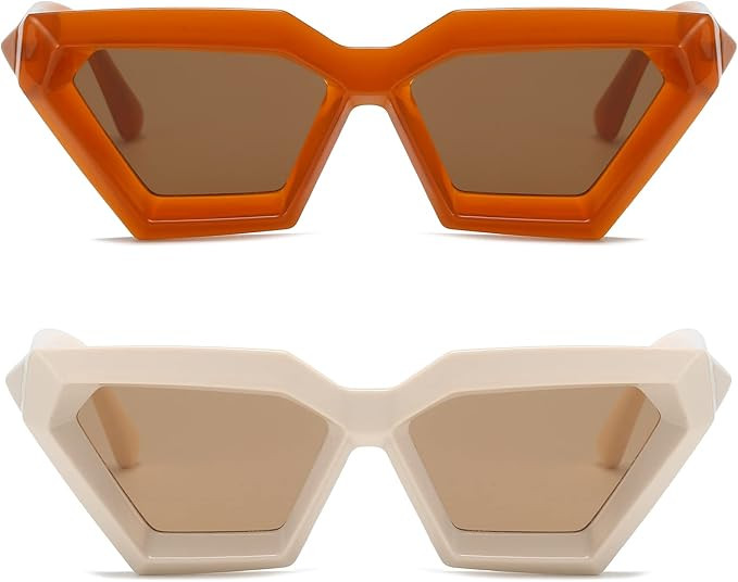 Thick Frame Cat Eye Sunglasses for Women Vintage Trendy Cateye Sun Glasses Retro Style Shades | Amazon (US)