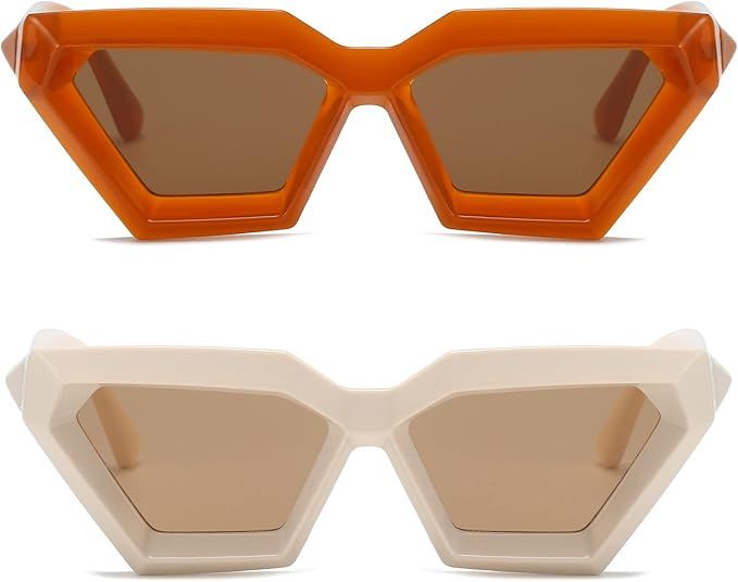 Thick Frame Cat Eye Sunglasses for Women Vintage Trendy Cateye Sun Glasses Retro Style Shades | Amazon (US)
