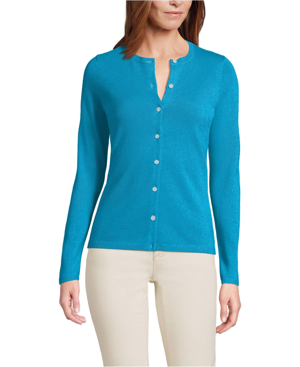 Lands' End Women's Cashmere Cardigan Sweater - Cyan | Macy's