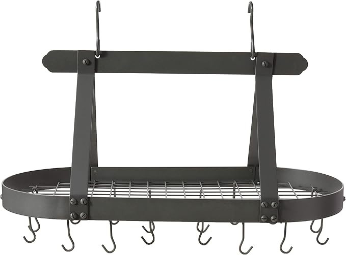 Old Dutch Oval Steel Pot Rack w. Grid & 16 Hooks, Graphite, 36" x 19" x 15.5" | Amazon (US)