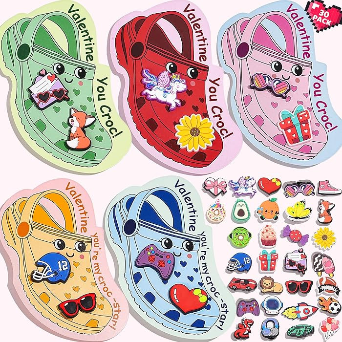 AYGXU Valentines day cards for kids school-valentines day gifts for kids,30pcs Cards with 60 Shoe... | Amazon (US)