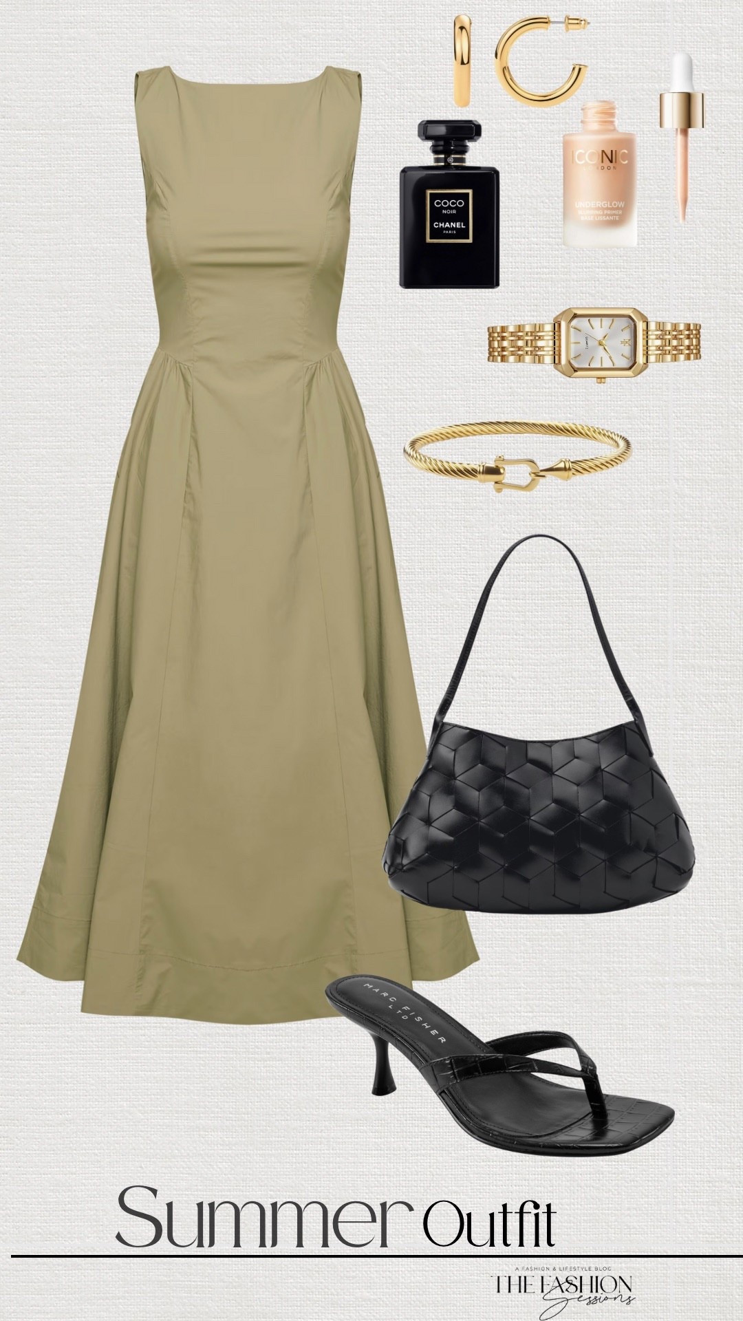 Summer Outfit | Olive Sundress | Black Kitten Heel Sandals | Black Bag | Coco Chanel -: 

#LTKShoeCrush #LTKStyleTip #LTKSeasonal