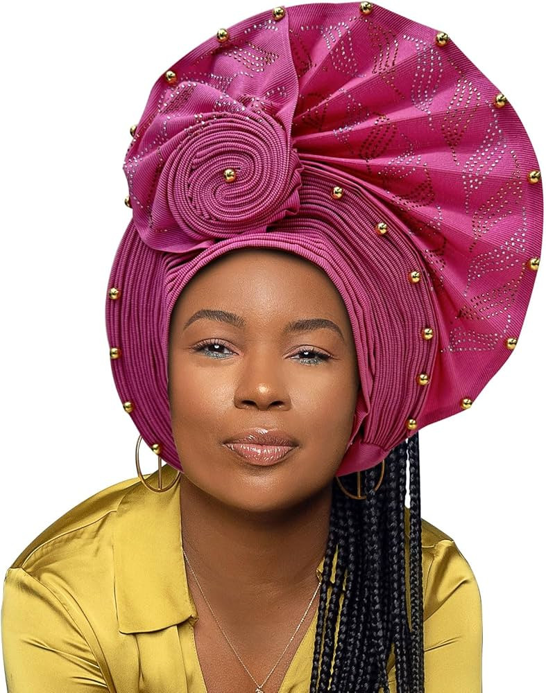 QliHut Nigerian Headtie African Head Wraps Already Made Auto Gele African Turban Cap For Party (P... | Amazon (US)