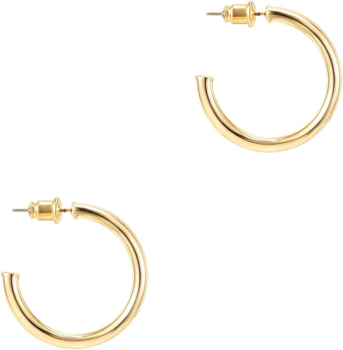 PAVOI 14K Gold Plated Hoop Earrings for Women - 2mm Thick Infinity Hoops - Lightweight Loop Earri... | Amazon (US)