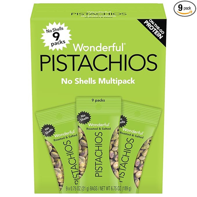 Wonderful Pistachios No Shells, Roasted & Salted Nuts, 0.75 Ounce Bag (Pack of 9), Protein Snacks... | Amazon (US)