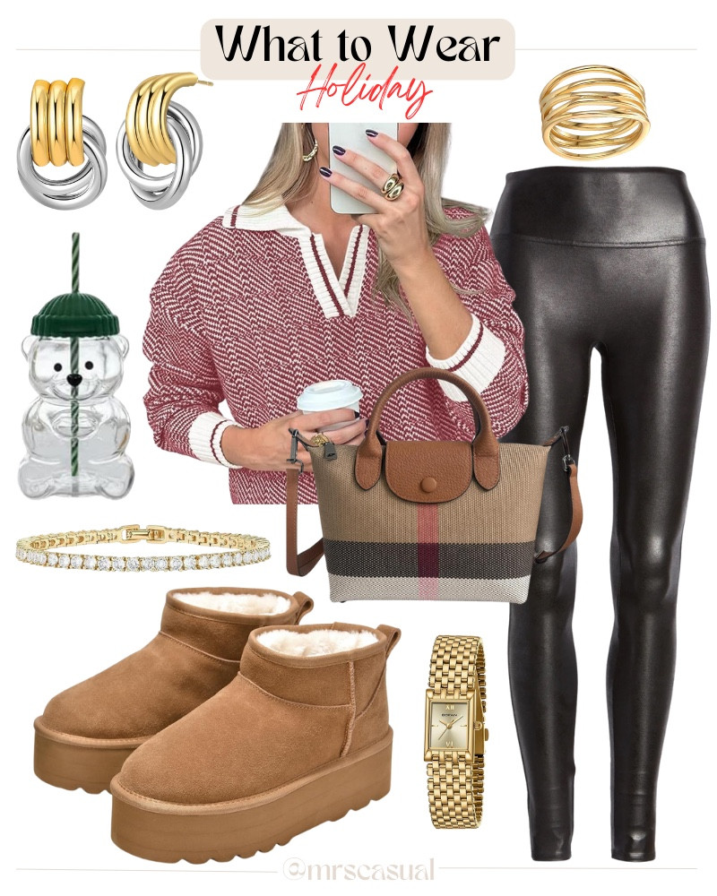 Holiday casual done right 🎄🤍 Cozy half-zip, leather leggings, mini Uggs… the perfect throw-on outfit for errands, parties, or school events!

#LTKOver40 #LTKHoliday #LTKGiftGuide