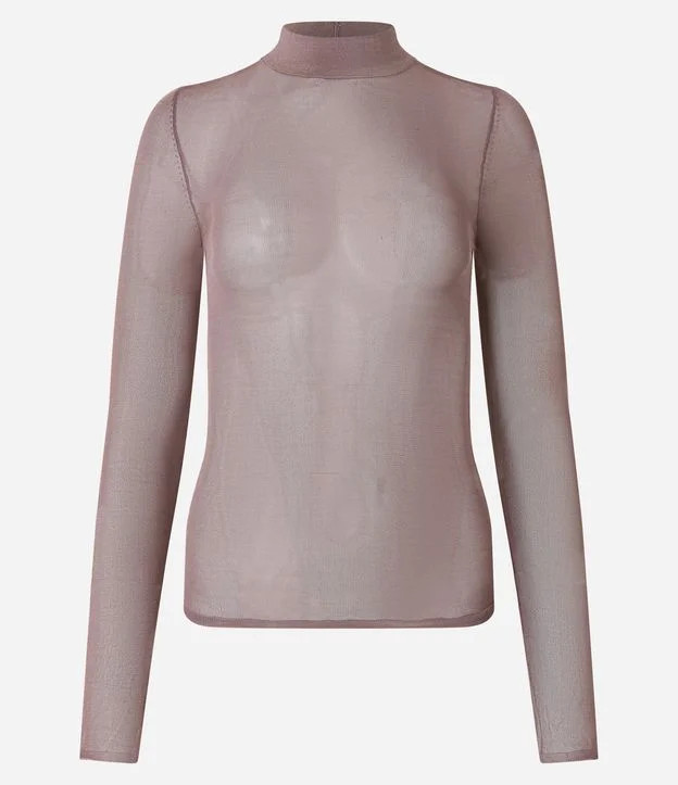 Blusa em Tule com Golinha e Manga Longa Marrom | Renner (BR)