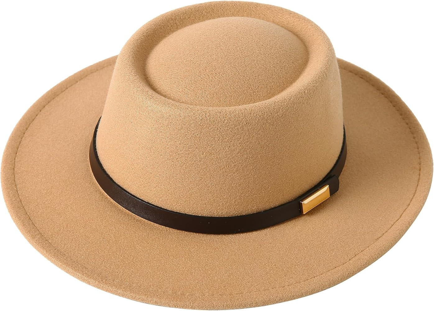 Lanzom Women Vintage Wide Brim Warm Wool Fedora Hat Belt Panama Hat Felt Jazz Hat | Amazon (US)
