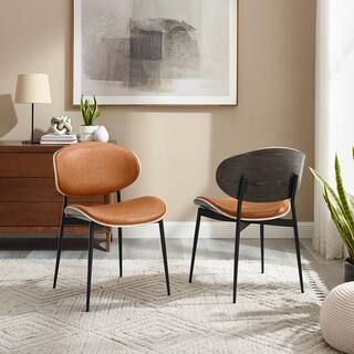 Iya Burnt Orange Faux Leather Dining Side Chair with Metal Frame (Set of 2) | The Home Depot