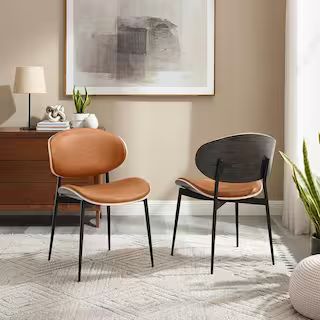 Iya Burnt Orange Faux Leather Dining Side Chair with Metal Frame (Set of 2) | The Home Depot