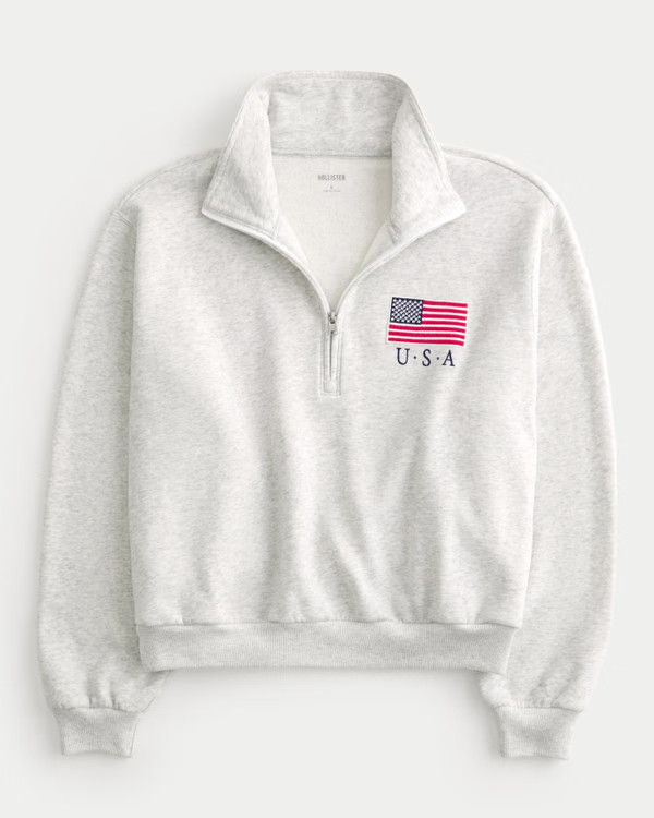 Women's Easy Half-Zip USA Graphic Sweatshirt | Women's Tops | HollisterCo.com | Hollister (US)