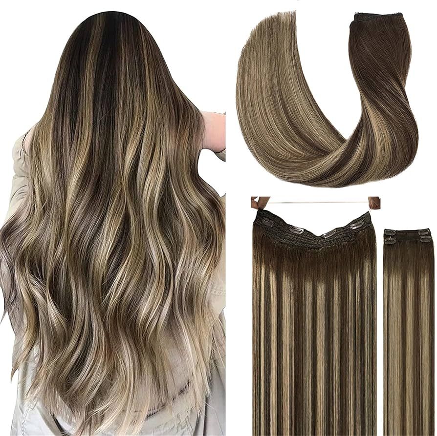 DOORES Wire Hair Extensions, Balayage Chocolate Brown to Honey Blonde 22 Inch 150g Fish Line Hair... | Amazon (US)