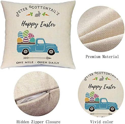 Hlonon Easter Pillow Covers 18 x 18 Inches Set of 4 Easter Decorations Bunny Car Easter Eggs Cott... | Amazon (US)