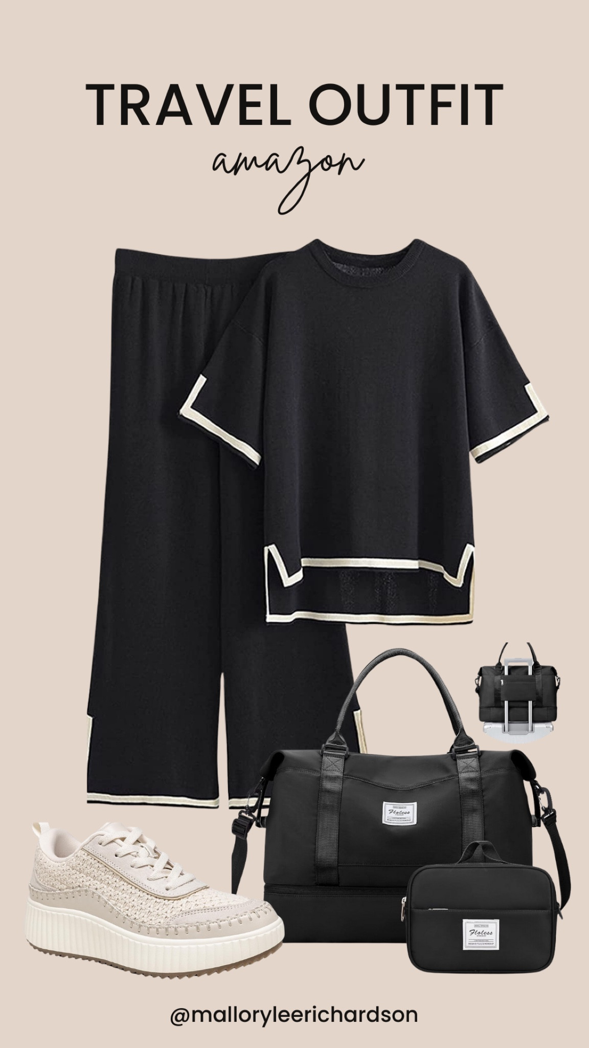 Such a cute matching set for travel or everyday wear! 
travel outfit, weekender bag, black bags, women’s sneakers, amazon fashion, lounge set, ladies matching set, style, shoes, travel 

#LTKtravel #LTKitbag #LTKshoecrush