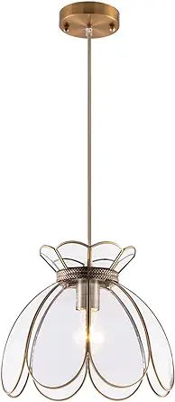 YIFI Deco Adjustable Pendant Light Brass Vintage Glass Lotus Flower Ceiling Pendant Light for Kit... | Amazon (US)