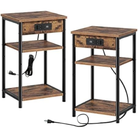 Nightstands Set of 2, End Table with Charging Station & USB Ports, 2 Tier Narrow Side Tables Bedroom | Amazon (US)