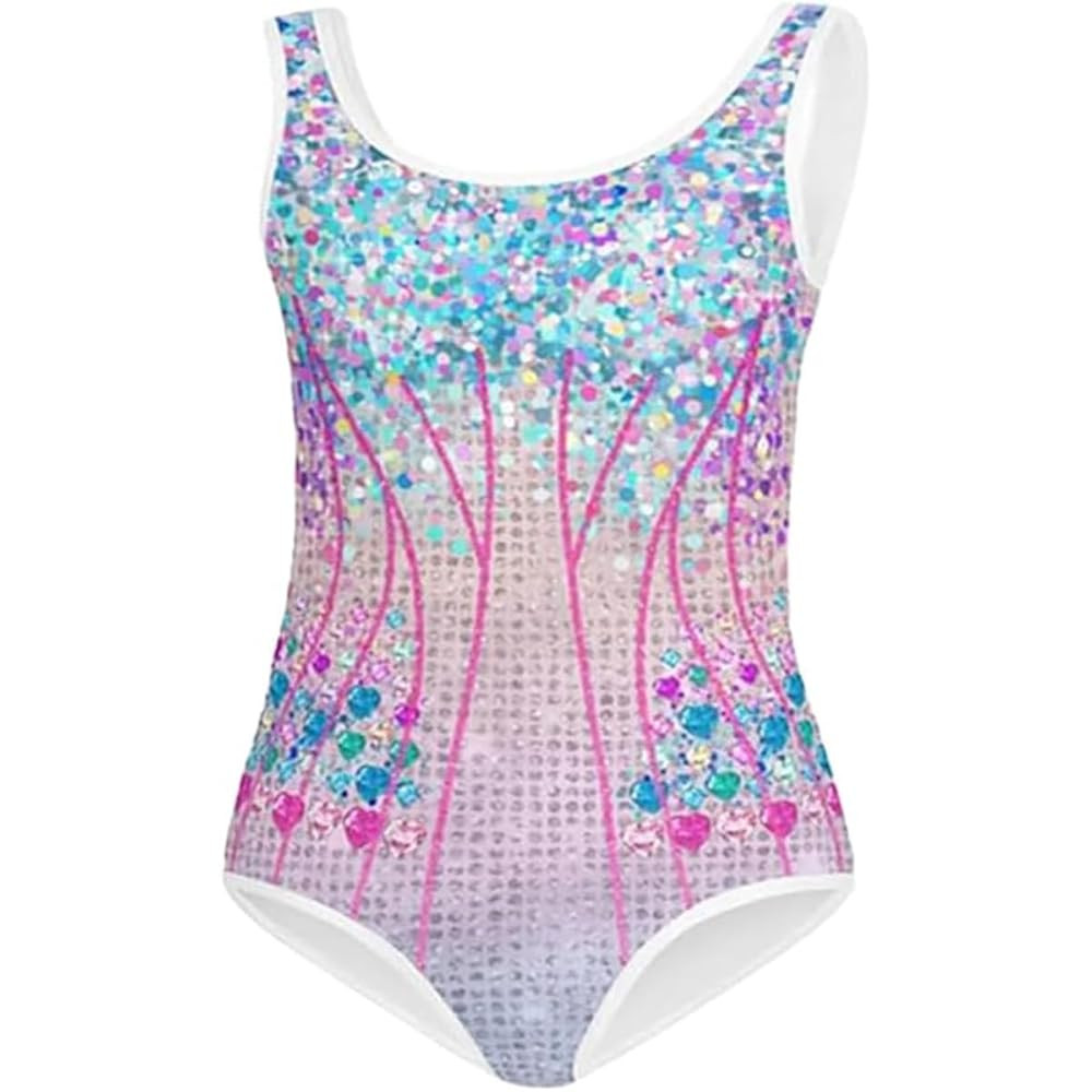 MOYEE Girls Glitter Printed Swimsuit One-Piece Bodysuit Concert Outfit Summer Costume Pink | Amazon (US)