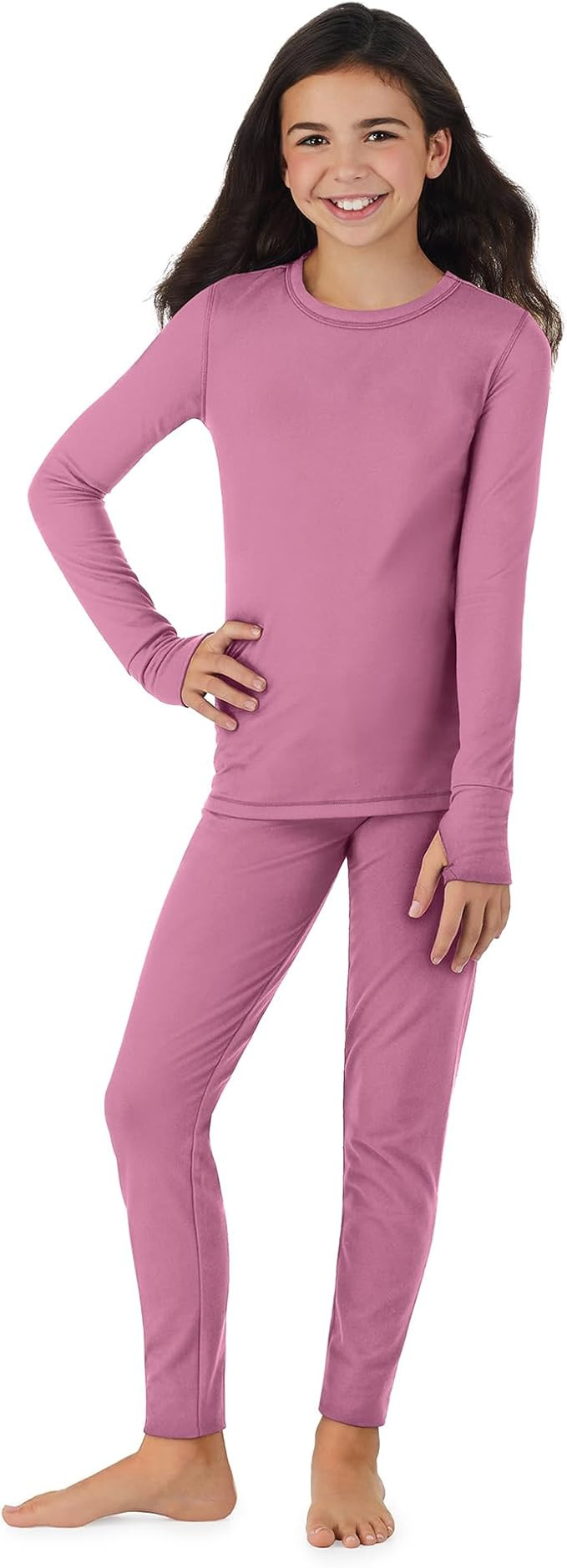 Cuddl Duds Girls Cold Weather Fleece-Lined Thermal Underwear 2-Piece Set - Kids Long Sleeve Top a... | Amazon (US)