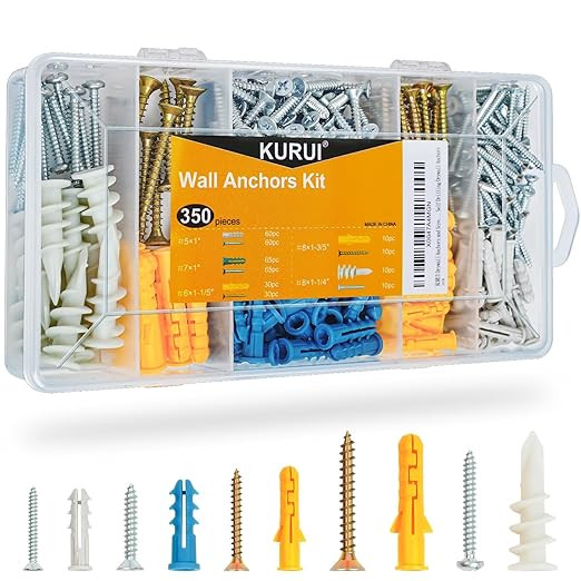 KURUI Drywall Anchors Assortment Kit for Sheetrock Concrete Brick, 350Pcs Wall Anchors and Flat H... | Amazon (US)