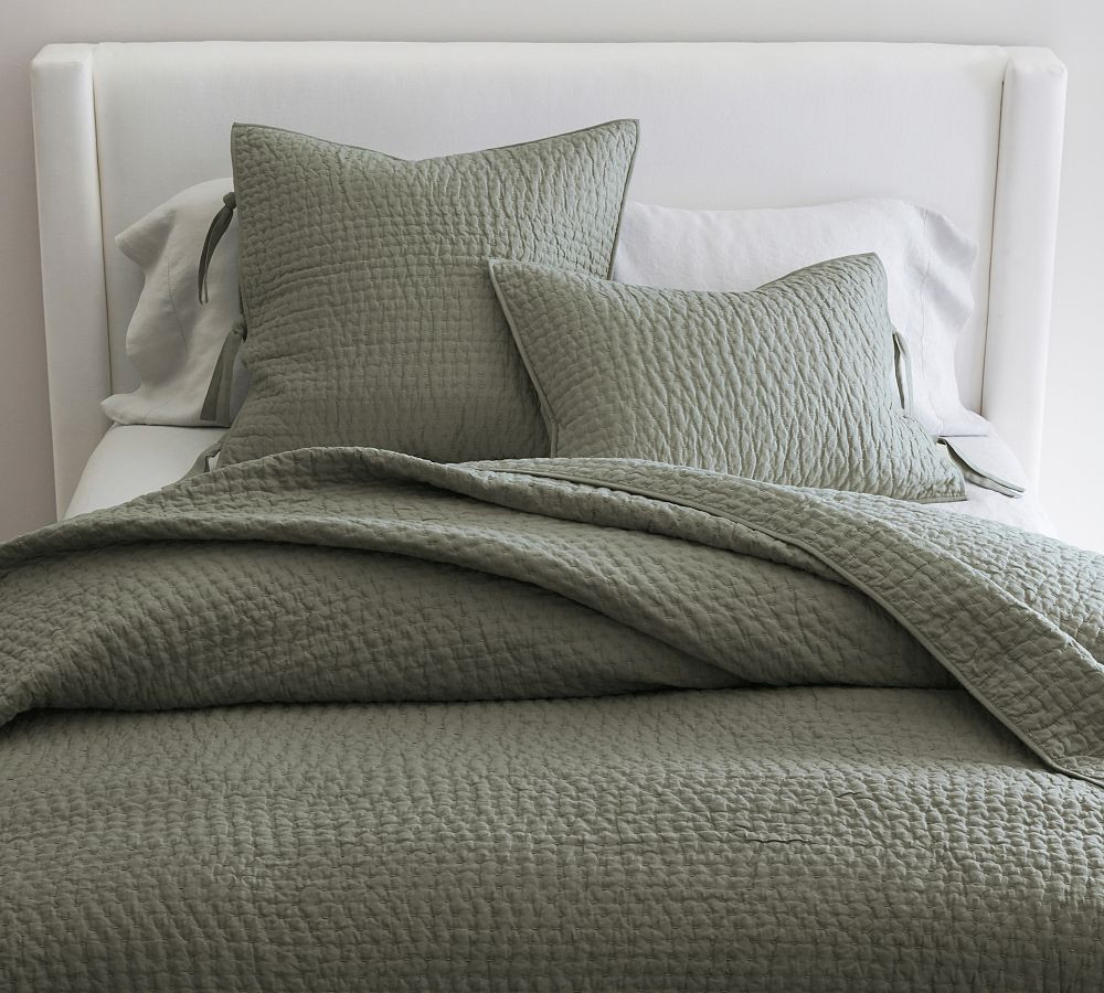 Pick-Stitch Handcrafted Cotton Linen Quilt & Shams | Pottery Barn (US)