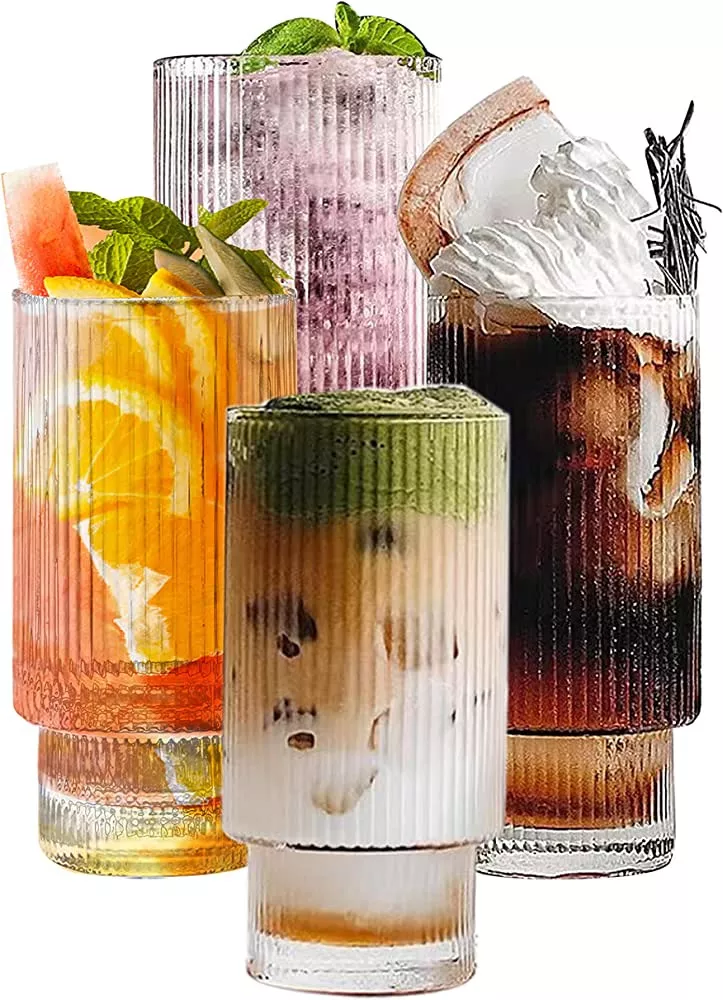 Atwell Stackable Textured Ribbed Drink Glasses