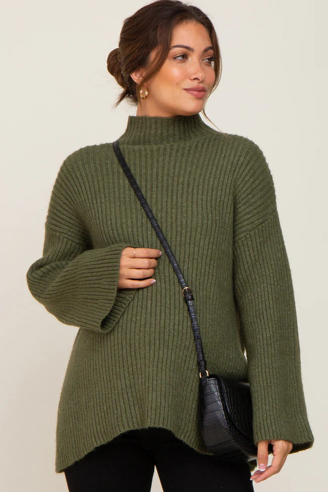 Olive Rib Knit Mock Neck Maternity Sweater | PinkBlush Maternity