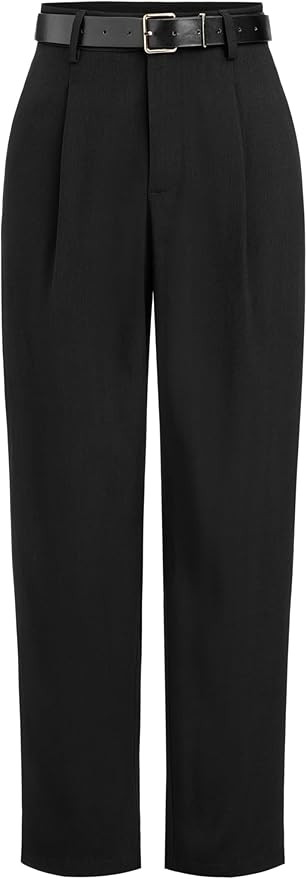 CIDER High Waist Solid Tapered Trousers with Belt | Amazon (US)