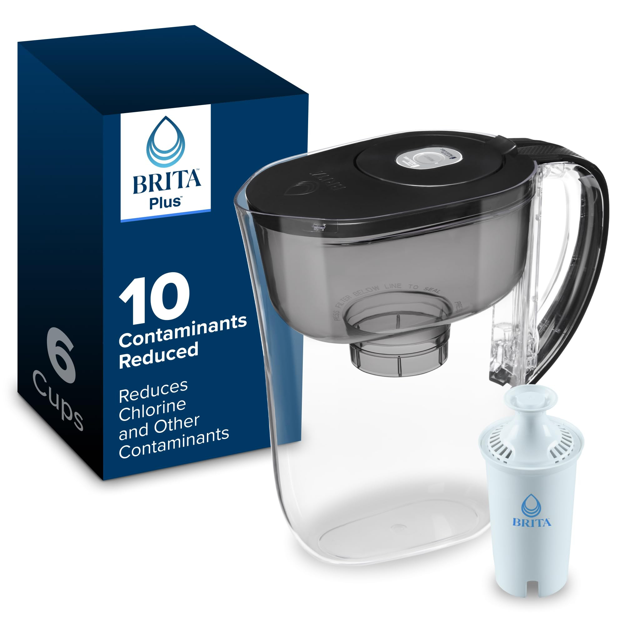 Brita Small 6 Cup Water Filter Pitcher, 1 BritaPlus Filter, Metro, Black (Package May Vary) | Amazon (US)