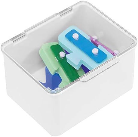 mDesign Plastic Stacking Toy Storage Organizers Box with Attached Lid for Playroom - Stores Actio... | Amazon (US)