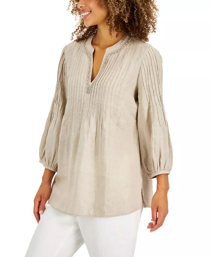 Charter Club Women's 100% Linen Puff-Sleeve Tunic, Created for Macy's - Macy's | Macy's