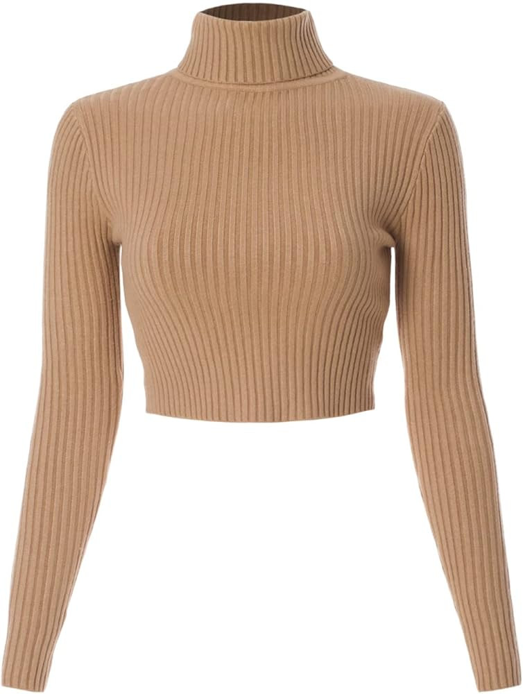 MixMatchy Women's Casual Turtleneck Long Sleeve Ribbed Sweaters Cropped Slim Fitted Knit Top | Amazon (US)